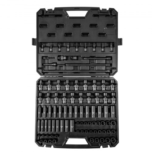 

VEVOR 3/8" Drive Impact Socket Set, 90 Piece Socket Set SAE 1/4"-3/4" and Metric 6-19mm, 6 Point Cr-Mo Alloy Steel for Auto Repair, Includes Extension Bars Universal Joint Adapter Lock Storage Case