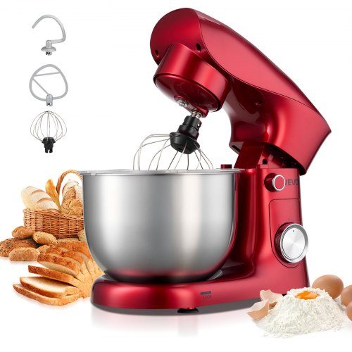 

VEVOR Stand Mixer, 4.4 QT Electric Kitchen Mixer, 300W Dough-Mixer, 10 + Pulse Speeds Tilt-head Food-Mixer with Stainless Steel Bowl, Dough Hook, Whisk, Beater, for Baking, Mixing, Whipping & Kneading