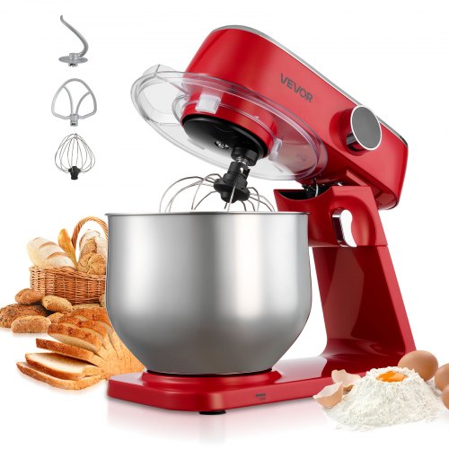 

VEVOR Stand Mixer, 7.8 QT Electric Kitchen Mixer, 800W Dough-Mixer, 10 Speeds Tilt-head Food-Mixer with Stainless Steel Bowl, Dough Hook, Whisk, Beater, for Baking, Mixing, Whipping & Kneading, Red
