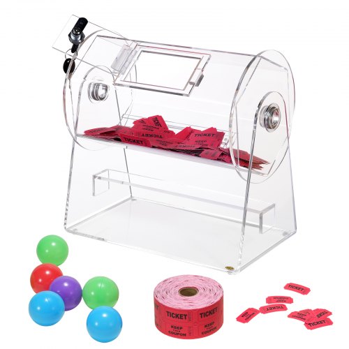 

VEVOR Acrylic Raffle Drum, Professional Raffle Ticket Spinning Cage with 2 Keys, Transparent Lottery Spinning Drawing, Holds 2500 Tickets or 100 Raffle Balls,Raffle Ticket Box for Lottery Games Bingo