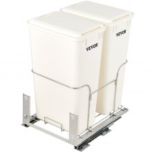 VEVOR Pull-Out Trash Can, 43Qt Double Bins, Under Mount Waste Container with Soft-Close Slides, 176lbs Load Capacity & Door-Mounted Brackets, Garbage Recycling Bin with Lids for Kitchen Cabinet, White