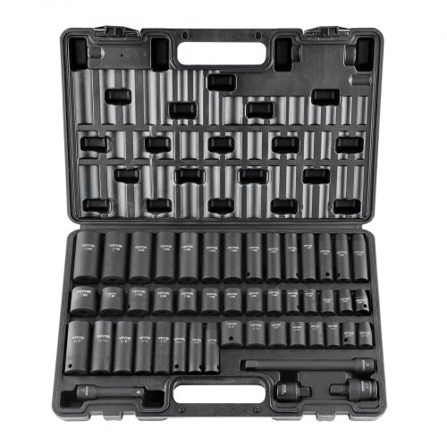 

VEVOR 3/8" Drive Impact Socket Set, 48 Piece Socket Set SAE （5/16" -3/4"） & Metric （8-22mm）6 Point Cr-V Drive Extension Bar Universal Joint & Power Drill Adapter Includes Storage Case