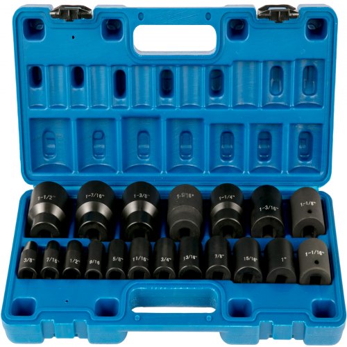 

VEVOR Impact Socket Set 1/2 Inches 19 Piece Impact Sockets, Standard Socket Assortment, 1/2 Inches Drive Socket Set Impact Standard SAE (3/8 Inches to 1-1/2 Inches) 6-point Hex Sockets