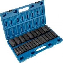 VEVOR Impact Socket Set 1/2 Inches 26 Piece Impact Sockets, Deep Socket, 6-Point Sockets, Rugged Construction, Cr-V, 1/2 Inches Drive Socket Set Impact Metric 10mm - 36mm, with a Storage Cage