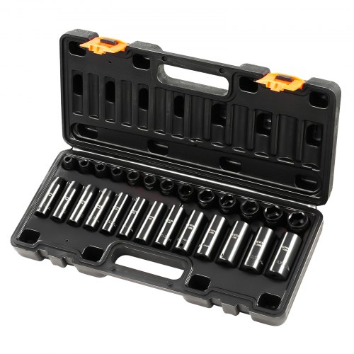 

VEVOR Impact Socket Set 3/8 Inches 26 Piece Impact Sockets, Deep / Standard Socket, 6-Point Sockets, Rugged Construction, Cr-V Socket Set Impact Metric 7mm - 19mm, with a Storage Cage