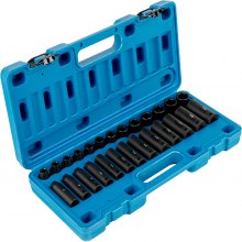 VEVOR Impact Socket Set 3/8 Inches 26 Piece Impact Sockets, Deep/Standard Socket, 6-Point Sockets, Rugged Construction, Cr-V Socket Set Impact Metric 9mm - 30mm, with a Storage Cage