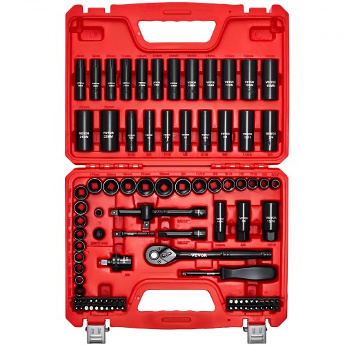 Vevor 3/8 In Drive Impact Socket Set, 96 Piece, 6 Point Deep & Shallow Impact Sockets, SAE (5/16 In To 3/4 In) And Metric (8 To 22 Mm) Sizes With 3 In-image