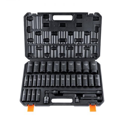 

VEVOR 1/2" Drive Deep Impact Socket Set, 34pcs Socket Set Metric （8-36mm） 6 Point Cr-MO Alloy Steel for Auto Repair, Rugged Construction, Includes Heavy Duty Storage Case