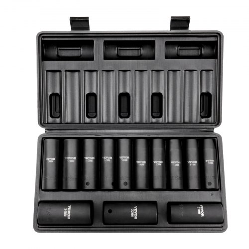 VEVOR Profi Steckschlüsselsatz CR-V-legierter Stahl 13-tlg Steckschlüssel Satz 10-24 mm Tiefe Stecknüsse Schlagschrauber, HRC 42-48 Steckschlüssel inkl Werkzeugkoffer, Metrisch Schraubenausdreher