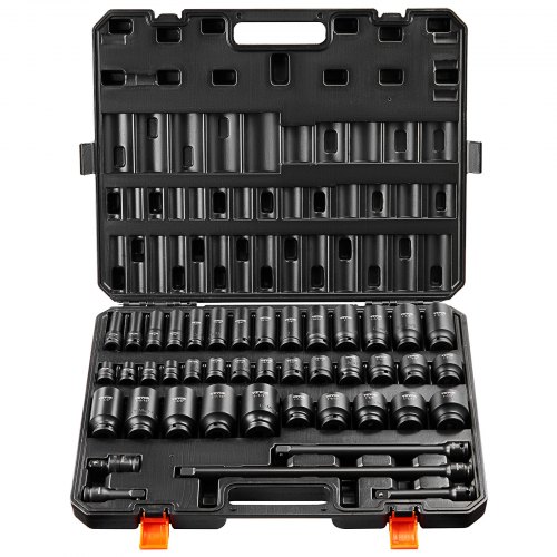 VEVOR 1/2″ Drive Impact Socket Set, 43 Piece Deep & Shallow Socket Set SAE 3/8″ to 1-1/2″, 6 Point Cr-Mo Alloy Steel for Auto Repair, Easy-to-Read Siz