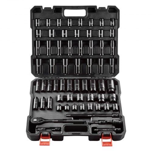 

VEVOR Drive Impact Socket Set 1/2" - 65PCS Deep & Standard Socket Set SAE 3/8" to 1-1/4" and Metric 10-24mm, 6 Point CR-V & Cr-Mo Alloy Steel for Auto Repair - Easy-to-Read Size Markings, Storage Case