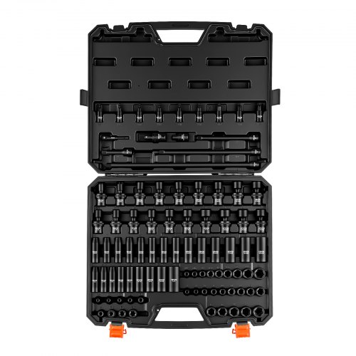 VEVOR Impact Socket Set, 3/8" Drive, 90-Piece Socket Set, 6 Point Sockets, SAE 1/4"-3/4" and Metric 6-19 mm, Easy to Identify, with Adapters, Sturdy Storage Case, Cr-Mo Alloy Steel for Vehicles Repair