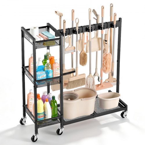 Vevor Broom Holder With Cleaning Supplies Organizer, Garage Storage Metal, Clea…