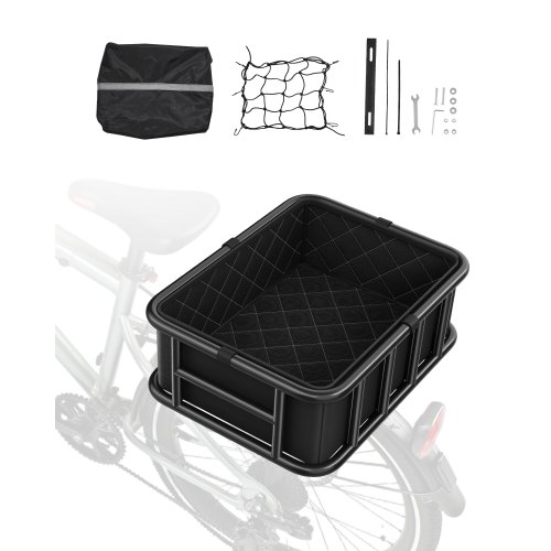 

VEVOR Rear Bike Basket Large Bicycle Basket with Cargo Net Rainproof Cover Liner