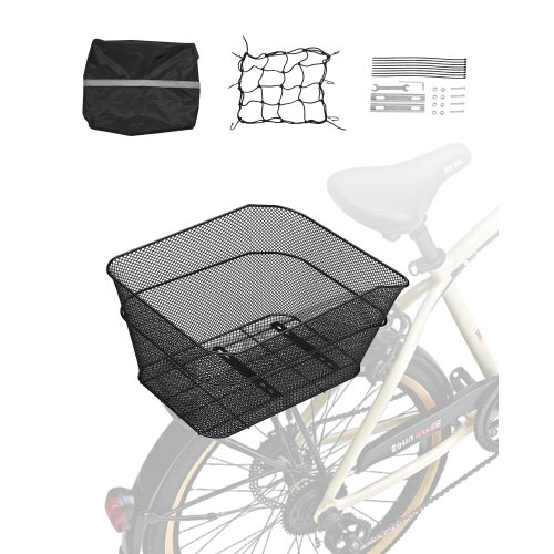 

Rear Bike Basket Wire Mesh Bicycle Basket with Cargo Net Waterproof Cover