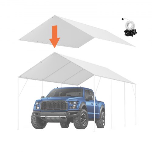 

VEVOR 10 x 20 ft Carport Replacement Canopy Cover, Garage Top Tent Shelter Tarp Heavy-Duty Waterproof & UV Protected, Easy Installation with 40 Ball Bungeess (Only Top Cover, Frame Not Include), White