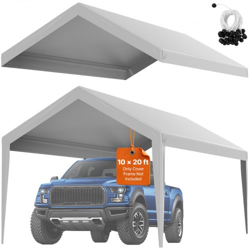 VEVOR Carport Replacement Canopy Cover 10 x 20 ft, Garage Top Tent Shelter Tarp Heavy-Duty Waterproof & UV Protected, Easy Installation with Ball Bung
