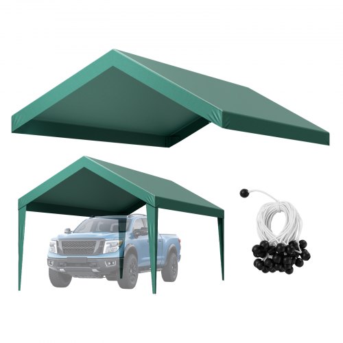 

VEVOR Carport Replacement Canopy, 10 x 20 ft Potable Garage Tent Top Tarp, UV-Resistant & Waterproof Car Shelter Tarp, Heavy Duty Car Port Cover with Ball Buggees, Dark Green, Frame Not Included