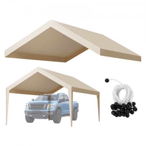 

VEVOR Carport Replacement Canopy, 6 x 3.6 m Potable Garage Tent Top Tarp, UV-Resistant & Waterproof Car Shelter Tarp, Heavy Duty Car Port Cover with Ball Buggees, Beige, Frame Not Included
