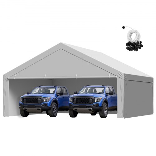 VEVOR Carport Replacement Canopy, 6 x 6 m Potable Garage Tent Top Tarp with Sidewalls, UV-Resistant & Waterproof, Heavy Duty Car Shelter Tarp with Ball Buggees, Grey, Frame Not Included