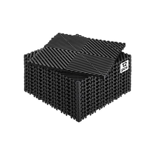 

VEVOR Interlocking Drainage Mat, 12” x 12” Modular Interlocking Cushion, 12 Pcs Splicing Drainage Mats, Non-Slip Black PP Drainage Floor Tile and Shower Mat, for Garage, Garden, Kitchen & Outdoor