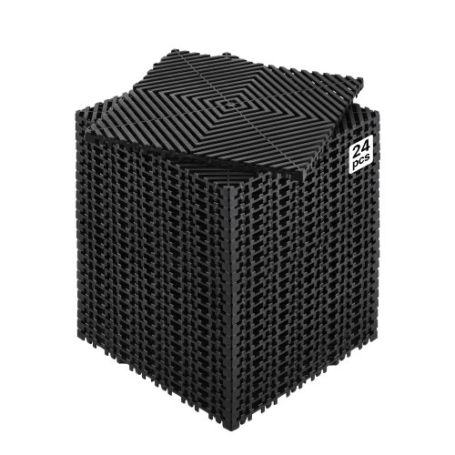 

VEVOR Interlocking Drainage Mat, 12” x 12” Modular Interlocking Cushion, 24 Pcs Splicing Drainage Mats, Non-Slip Black PP Drainage Floor Tile and Shower Mat, for Garage, Garden, Kitchen & Outdoor