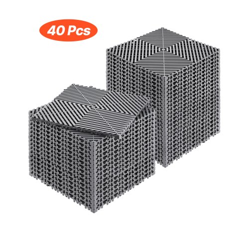

VEVOR Interlocking Drainage Mat, 31 x 31 cm Modular Interlocking Cushion, 40 Pcs Splicing Drainage Mats, Non-Slip Gray PP Drainage Floor Tile and Shower Mat, for Garage, Garden, Kitchen & Outdoor