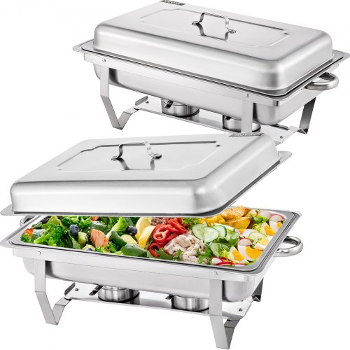 

VEVOR Chafing Dish 2 Packs, 9 Quart Stainless Steel Chafer Complete Set, Rectangular Chafers for Catering Buffet Warmer Set with Folding Frame