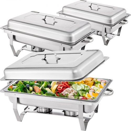 3pack Chafer Chafing Dish + 1/2 Inserts Warm Tray Set 8 Qt Party Pack Catering