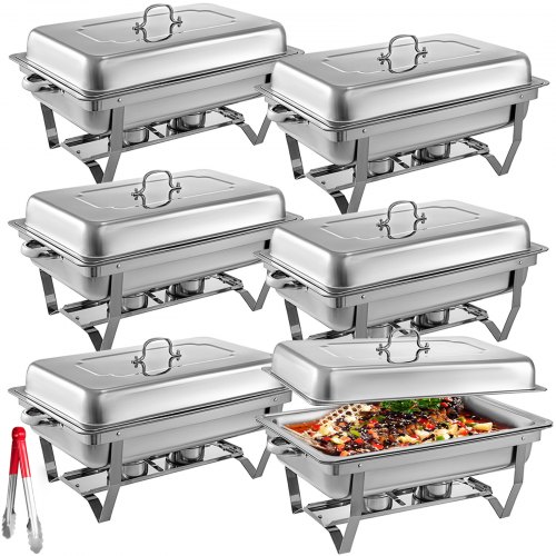 6 PACK Chafing Dish Buffet Server Chafer Catering Equipment STAINLESS STEEL 8 QT 