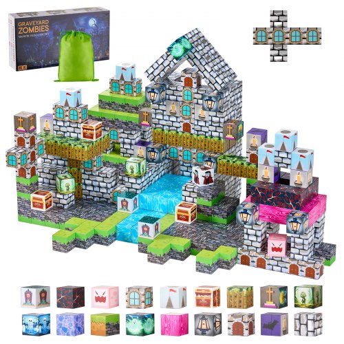 VEVOR Magnetic Blocks 100 PCS Cemetery Zombies Set STEM Montessori Sensory Toys