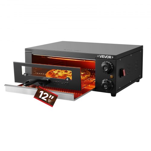 VEVOR Electric Pizza Oven, 304.8mm Countertop Pizza Oven, 25 to 300℃ Temp Range, 1450W Indoor Pizzas Maker w/Timing & Temp Control, Pizzas Cooker w/Dual Heat Tube, Grill Rack, for Kitchen & Commercial
