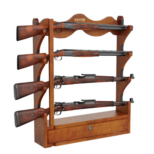 Vevoe Gun Rack, Wood Gun Rack Wall Mount, Gun Display Rack Holds 4 Rifles, Shotguns, 132 Lb Heavy Duty Wall Storage Display Rifle Rack With Soft Paddi-image