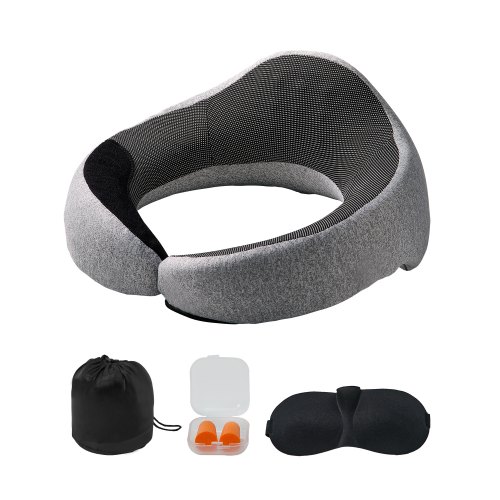 

Travel Pillow Double-Layered Memory Foam Neck Pillow for Traveling Black-Gray