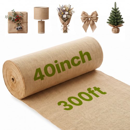 VEVOR Burlap Fabric Roll, 40” x 300 ft & 45 x 45 High Density Wide Natural Burlap Fabric Rolls, Jute Fabric Burlap Tree Wrap Roll, for Decor, Crafts, Wedding, Gardening, Plant & Tree Winter Covering