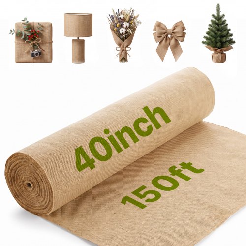 VEVOR Burlap Fabric Roll, 40” x 150 ft & 45 x 45 High Density Wide Natural Burlap Fabric Rolls, Jute Fabric Burlap Tree Wrap Roll, for Decor, Crafts, Wedding, Gardening, Plant & Tree Winter Covering