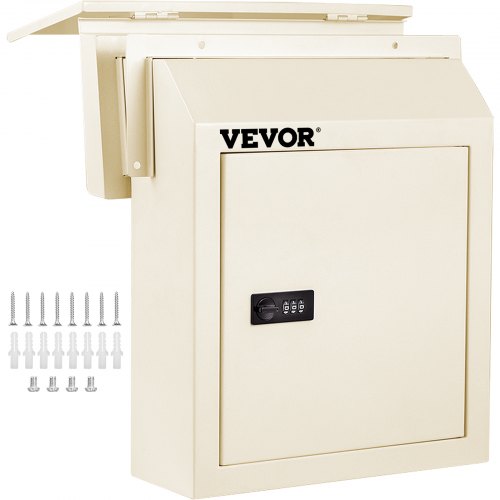 VEVOR Through-The-Door Locking Drop Box, 11.8''x4.3''x14.2'' Door Drop Box, Door Slot Mailbox w/1.77'' Chute & Code Lock, Rainproof Steel Mail Catcher for Depositing Mail, Keys, Rents, Checks, Beige
