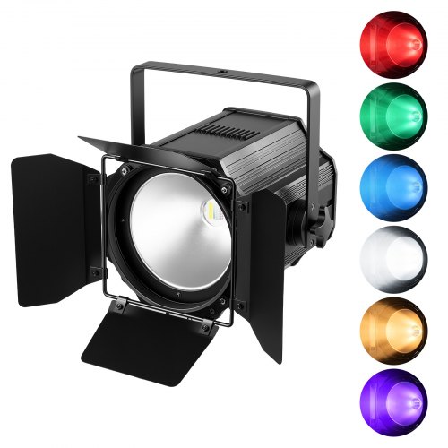 VEVOR Stage Light with Barn Doors, 200 W 6 in 1 COB Par Light RGBWA-U-V, Spotlight for Event, Wedding, Church, Theater, Bar, Concert, Auto/DMX/Master-Slave/Sound Control, Signal Cable & Power Cord