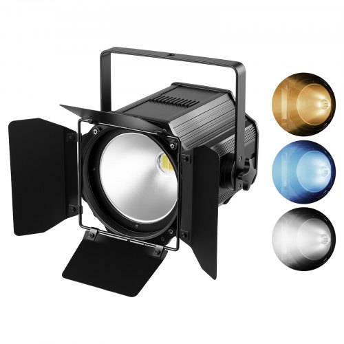 Vevor Stage Light with Barn Doors, 200 W COB Par Light Cool and Warm White, Spotlight for Event, Wedding, Church, Theater, Bar, Auto/DMX/Master-Slave/Sound Control, Signal Cable & Power Cord Included