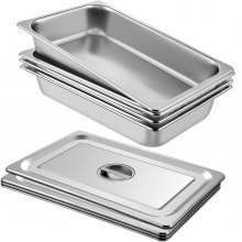 4" Deep Stainless Steel Steam Table Pan with Lid 13 L/13.7 Quart Anti-Jam 4 Pack