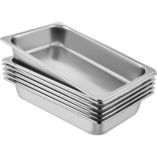 Full Size 20 x 12 x 4 Stainless Steel Steam Table Chafing Pans Anti-Jam for Hotels 6Pcs 4 Deep Restaurant 