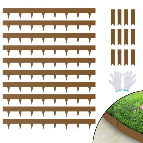 

VEVOR Steel Landscape Edging, 10-pack Steel Garden Edging Borders, 39.6" L x 2" H Strips, Hammer-in Edging Border, Bendable Metal Landscape Edging for Yard, Garden, 2.5" Spike Height, Rustic Brown