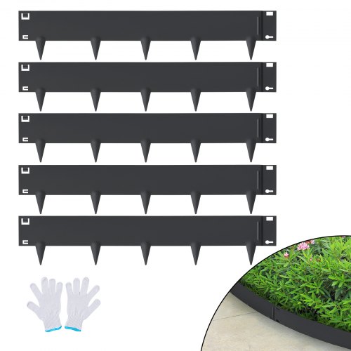 

VEVOR Steel Landscape Edging, 5-pack Steel Garden Edging Borders, 39" L x 4" H Strips, Hammer-in Edging Border, Bendable Metal Landscape Edging for Yard, Garden, Lawn, 3.15" Spike Height, Black