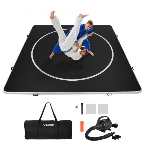 VEVOR 13x13 ft Wrestling Mat Inflatable, Martial Arts Thick Mat for Home Gym Exercise, PVC Foldable Training Mats with Circles and 600W Air Pump, for