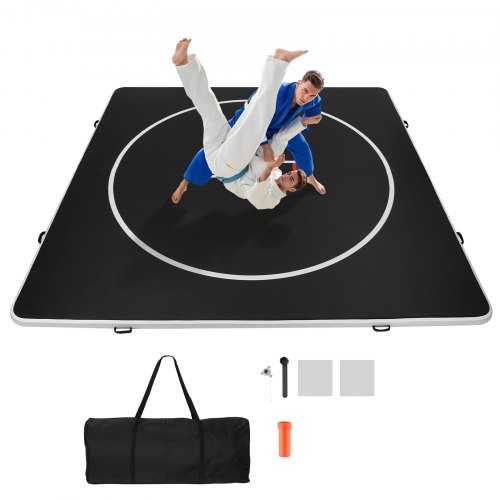 

VEVOR 13x13 ft Wrestling Mat Inflatable, Martial Arts Thick Mat for Home Gym Exercise, PVC Foldable Training Mats with Circles and 600W Air Pump, for Gymnastics, Tatami, Jiu Jitsu BJJ MMA Judo, Black