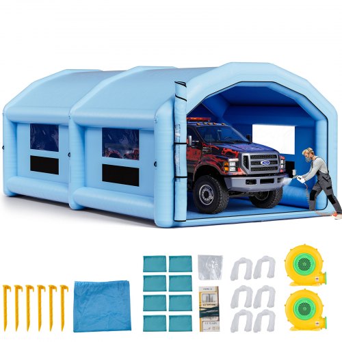 VEVOR Inflatable Paint Booth, 10 x 6 x 4 m, Inflatable Spray Booth with 950W and 1100W Blowers and Air Filter System, Round Roof, for Painting Car, Truck, Furniture, and Automotive Sheet Metal