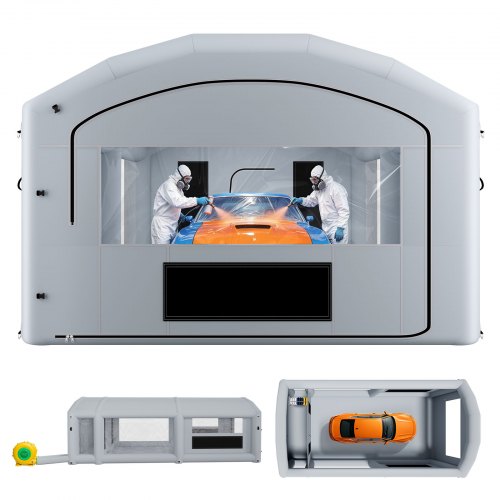 

VEVOR Inflatable Paint Booth, 28 x 15 x 10 ft, Portable Spray Booth with 750W+950W Blowers, Large Filter Cotton, Changing Area, Arched Roof Painting Tent for Mid-Size Pickup, Large Furniture, Gray