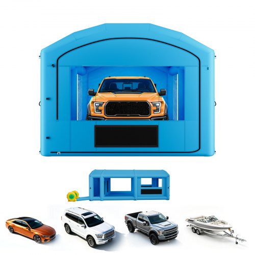 VEVOR Inflatable Paint Booth, 30 x 16 x 12 ft, Portable Spray Booth with 750W+950W Blowers, Large Filter Cotton, Changing Area, Arched Roof Painting Tent for Full-Size Pickup, Small Speedboat, Blue