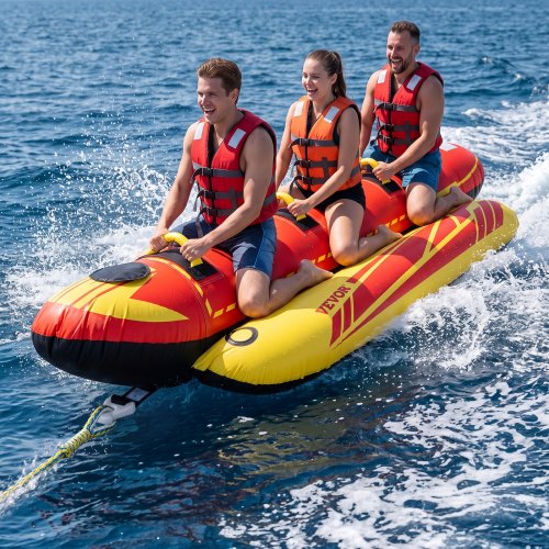 VEVOR Towable Tubes for Boating, 1-3 Riders Inflatable Boat Tubes and Towables, 510lbs Capacity Hot Dog Water Sport Tube for Boat to Pull - with Full Nylon Cover, Padded Handles & Speed Safety Valve