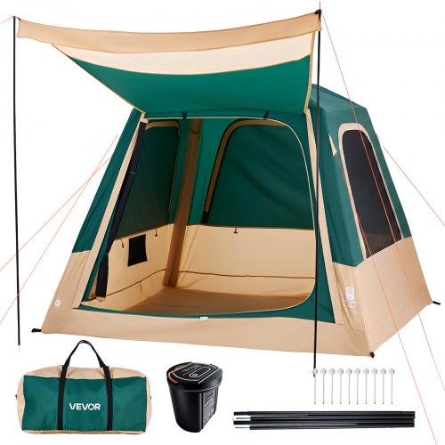 

VEVOR Camping Tent, 4 Person Inflatable Cabin Tent with Rechargeable Pump, TPU Air Tube & 5 Large Mesh Windows, Portable Easy Setup Waterproof with Carry Bag for Family Outdoor Camping & Hiking, Green